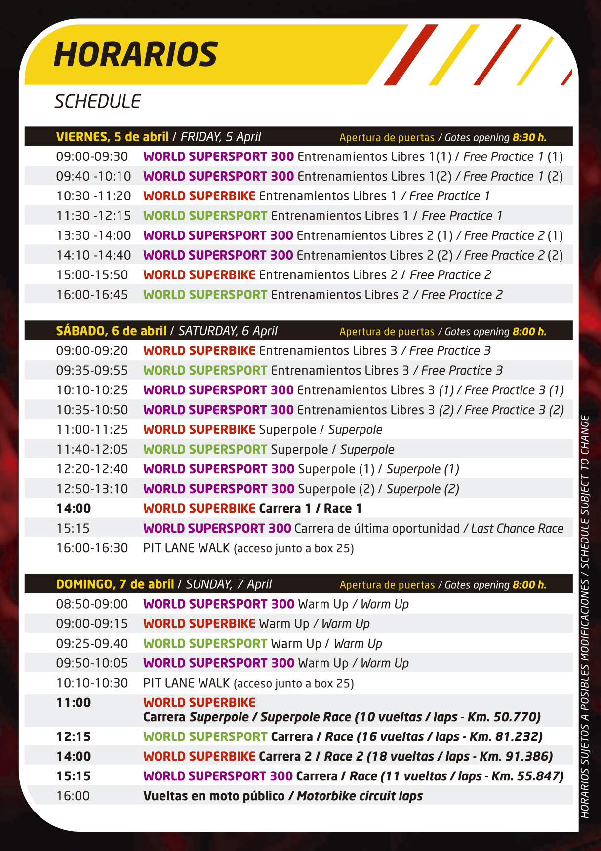 Campeonato del Mundo Motul FIM de Superbikes MotorLand Aragón 2019- horario